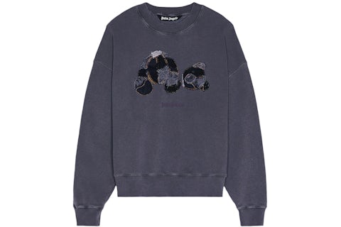 Palm Angels Patchwork Ripped Bear Crewneck Grey Men's FW22 US