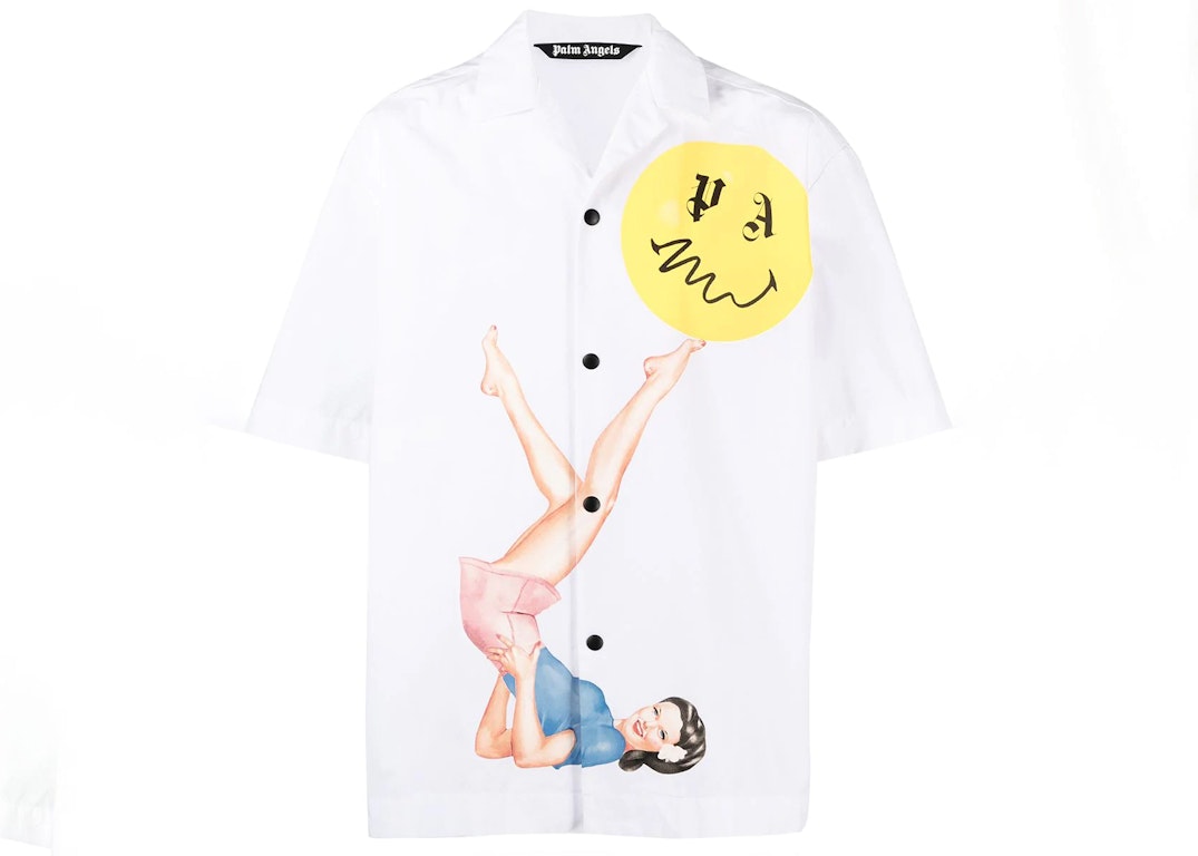 Pre-owned Palm Angels Pin Up Bowling Shirt White