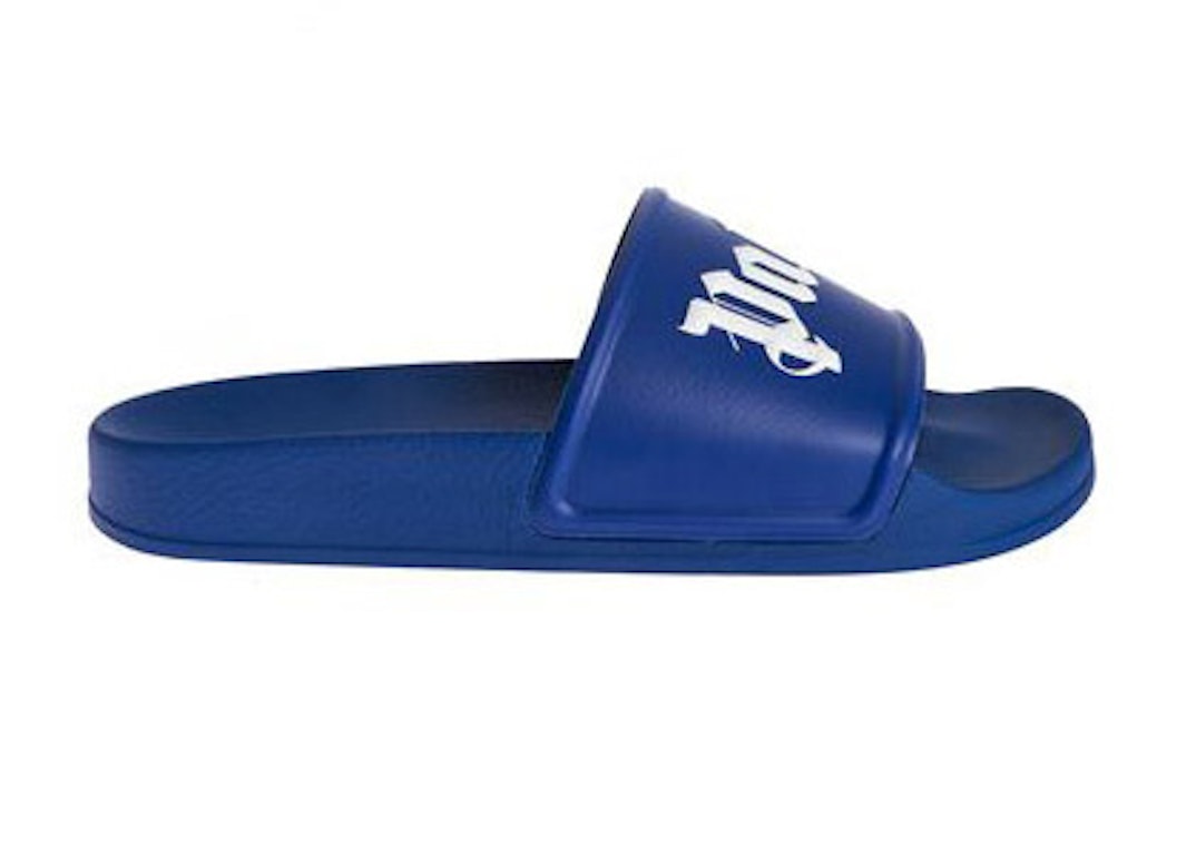 Pre-owned Palm Angels Pool Slides Blue In Blue/white