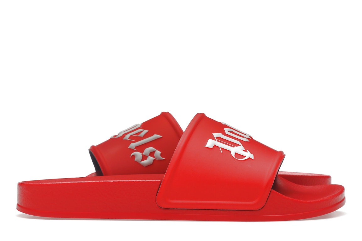 Pre-owned Palm Angels Pool Slides Red White In Red/white