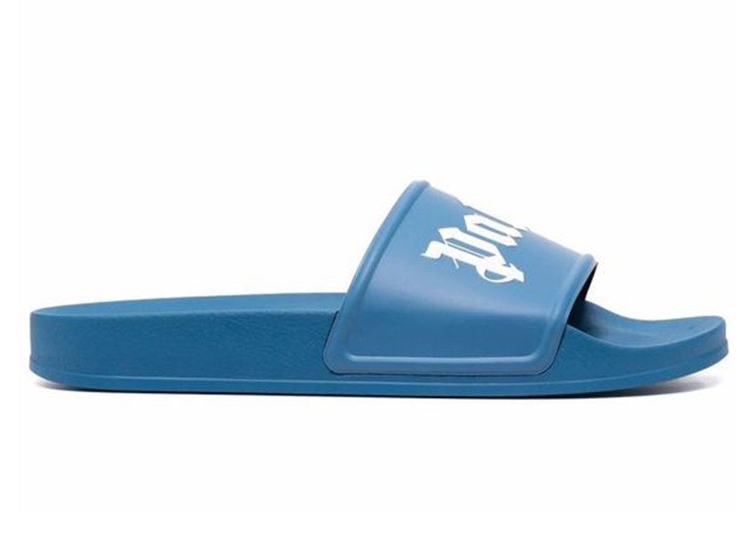 Pre-owned Palm Angels Pool Slides Sky Blue White In Sky Blue/white