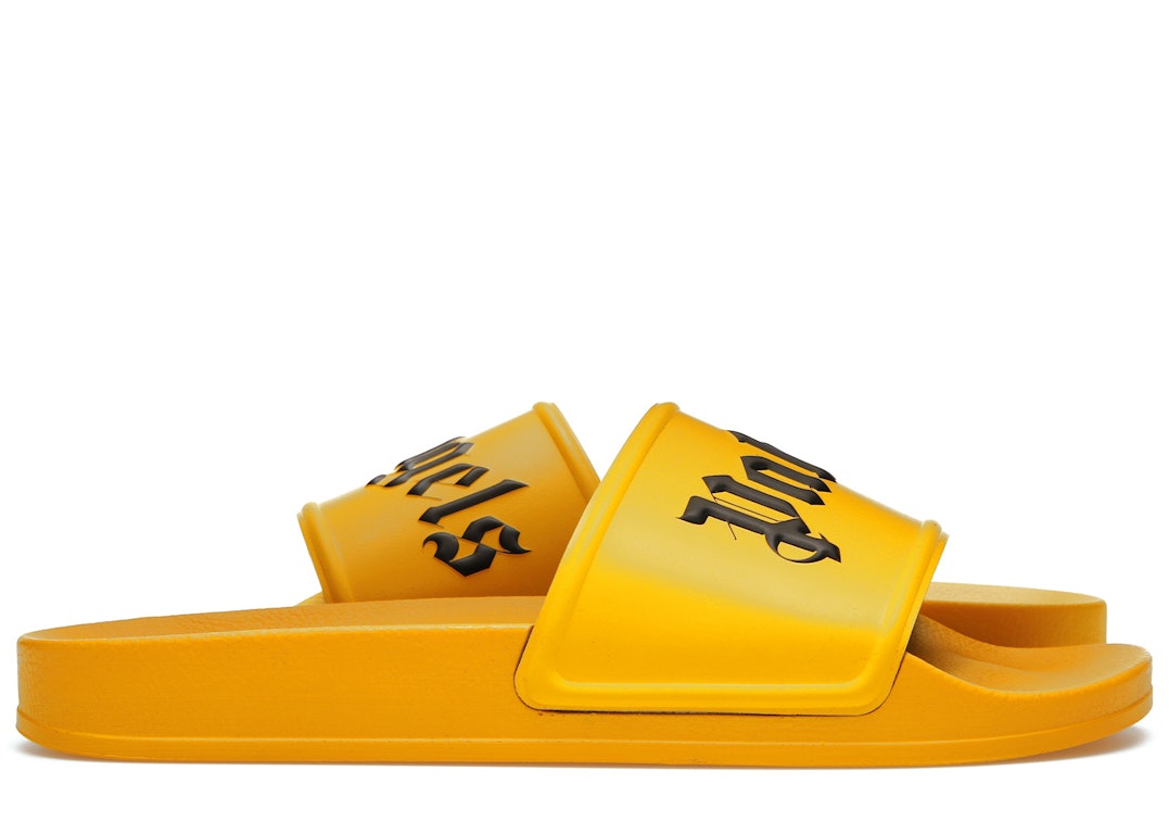 Pre-owned Palm Angels Pool Slides Yellow Black In Yellow/black