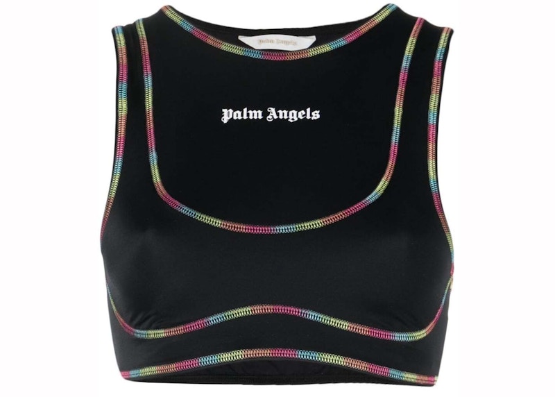 Pre-owned Palm Angels Women's Rainbow Miami Sports Bra In Black