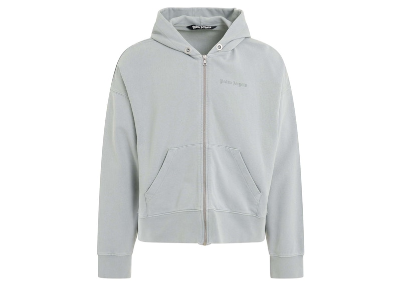 Palm Angels Reverse Logo Zipped Hooded Jacket Grey
