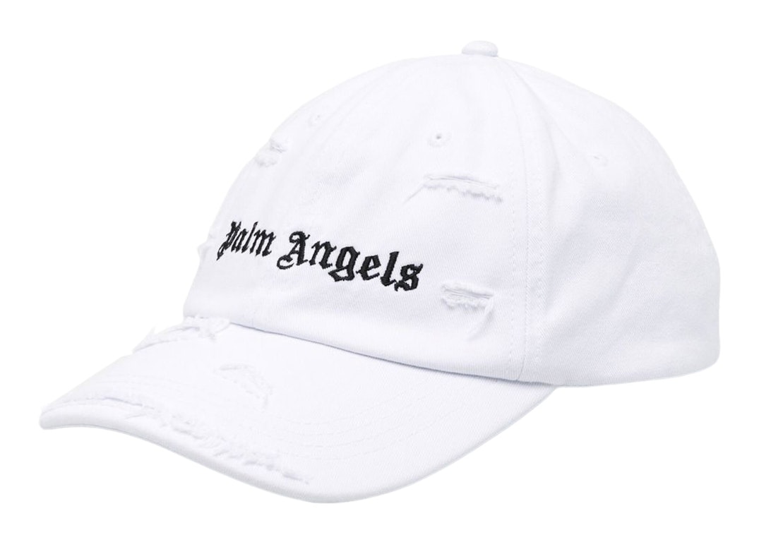 Pre-owned Palm Angels Ripped Logo Cap White/black