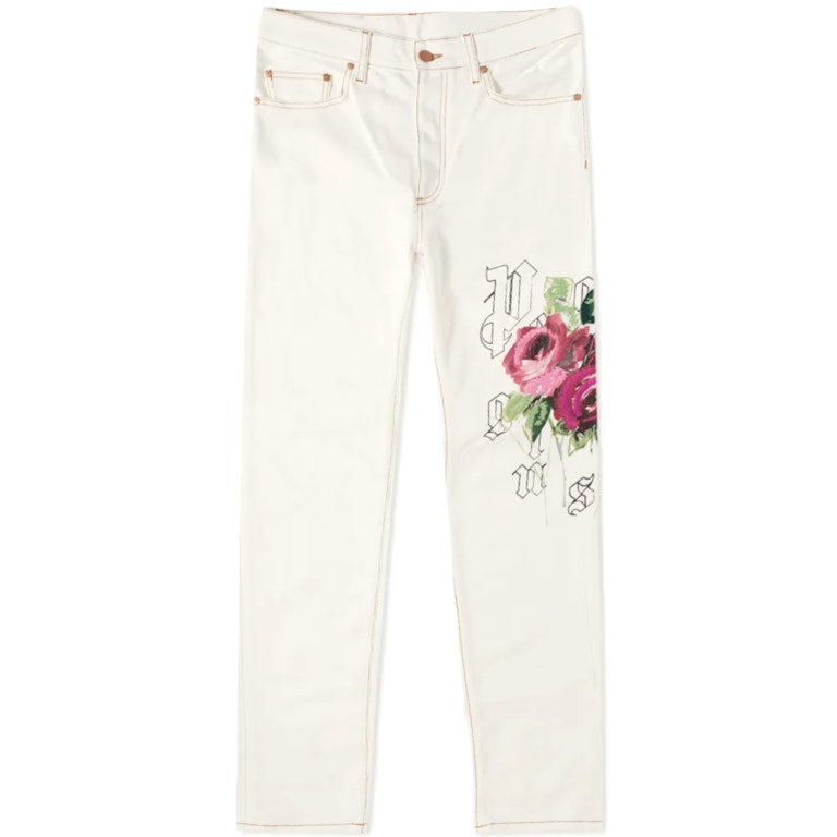 Pre-owned Palm Angels Rose 5 Poket Jeans White