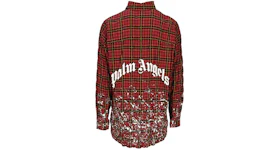 Palm Angels Round Logo Bleached Checked Shirt Red