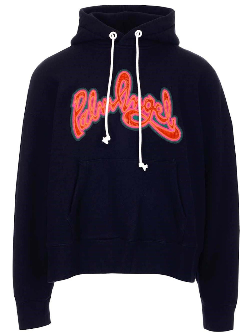 Palm Angels Script Logo Popover Hoodie Black/Orange Men's - FW21 - US