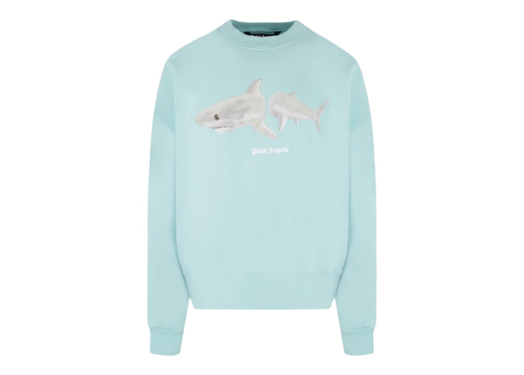 Pre-owned Palm Angels Shark Crewneck Sweater Light Blue/white
