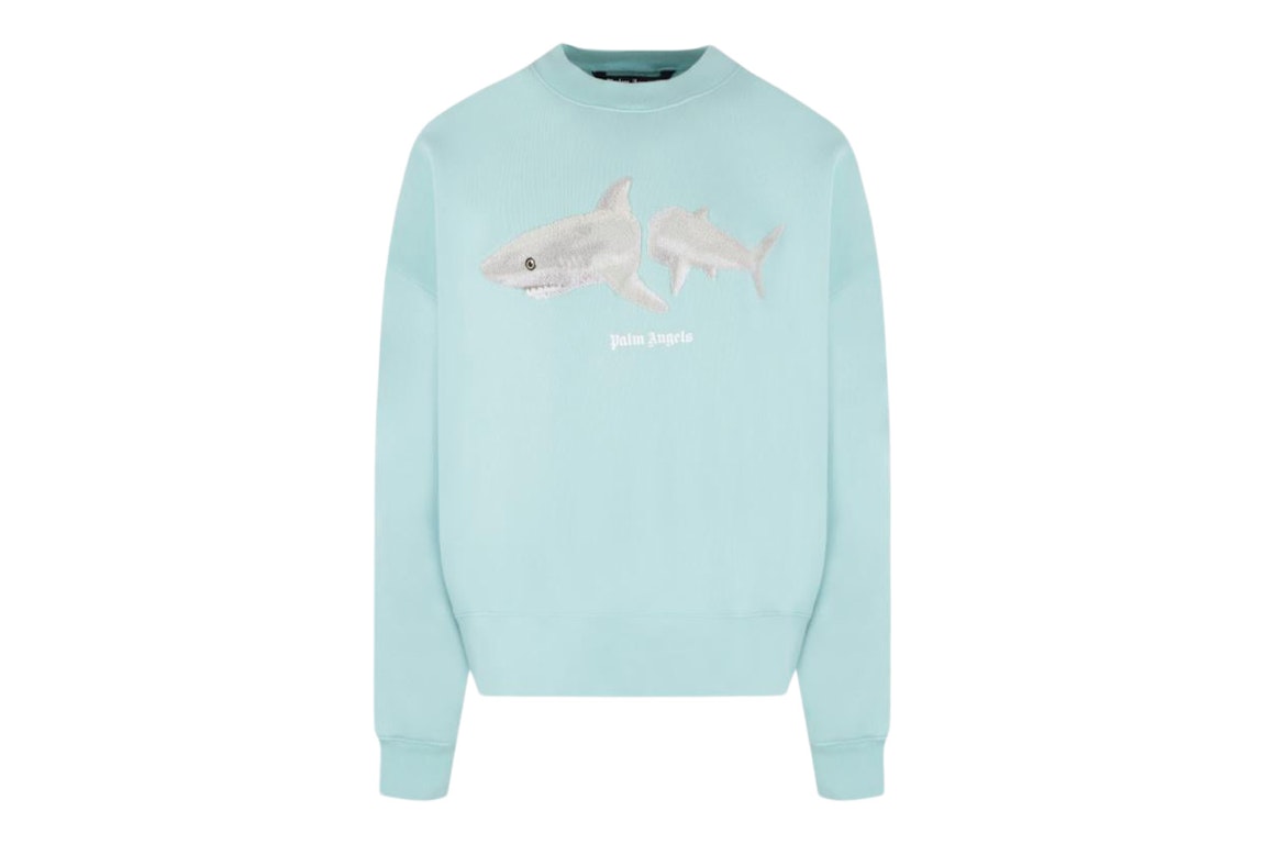 Pre-owned Palm Angels Shark Crewneck Sweater Light Blue/white
