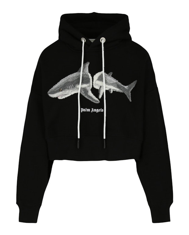 Pre-owned Palm Angels Shark Cropped Hoodie Black/white