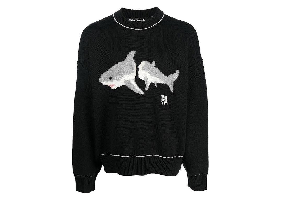Pre-owned Palm Angels Shark Wool Knit Sweater Black/light Grey