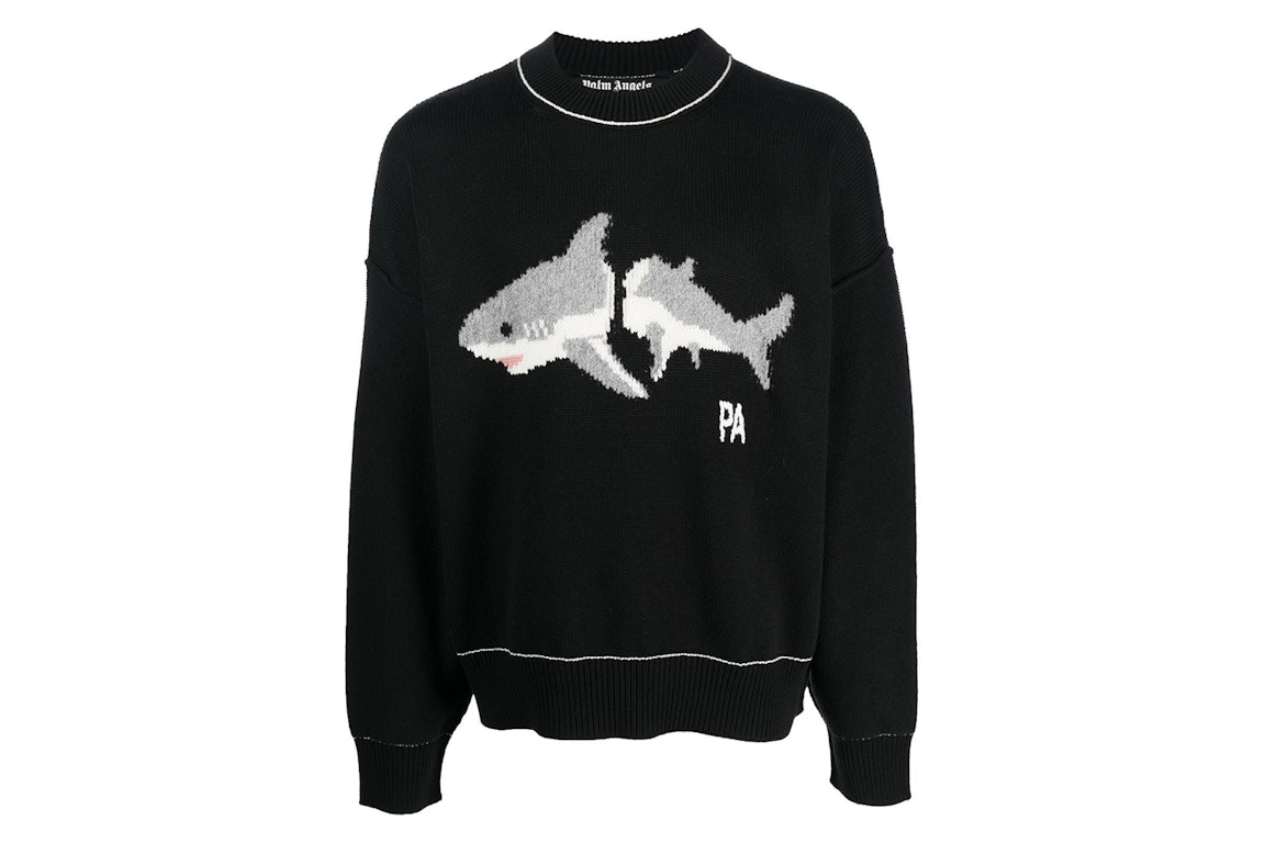 Pre-owned Palm Angels Shark Wool Knit Sweater Black/light Grey