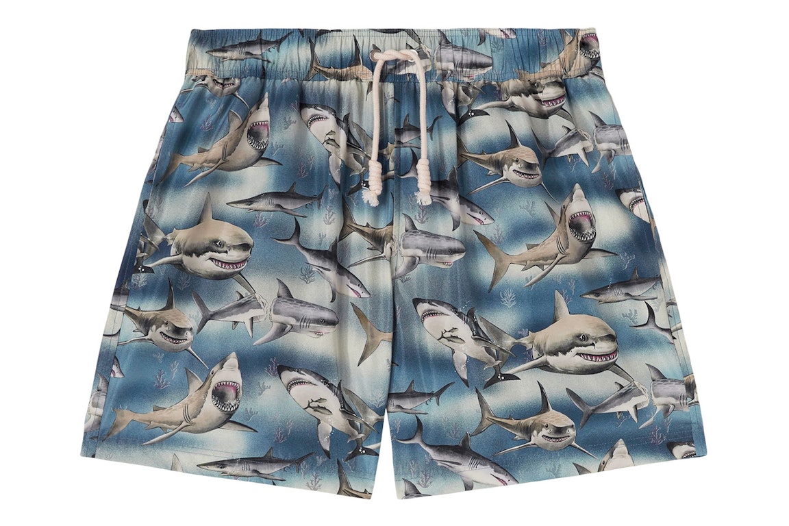 Pre-owned Palm Angels Sharks Swim Shorts Blue/black/multi