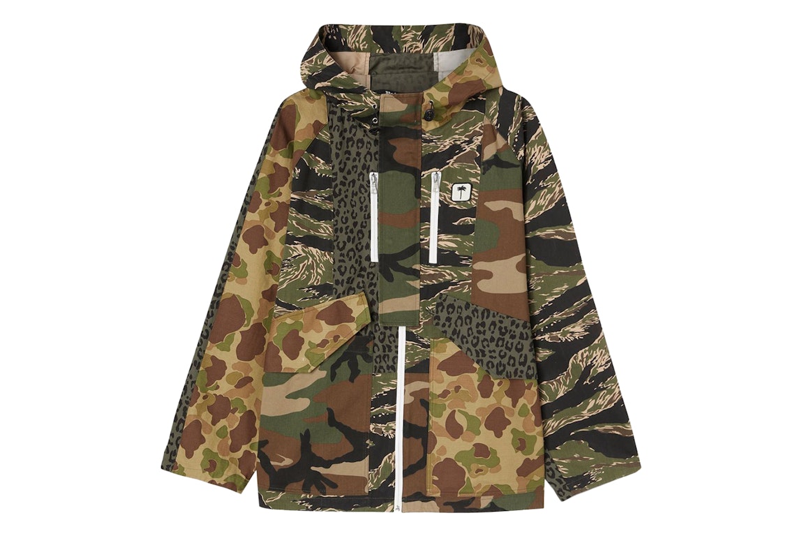Pre-owned Palm Angels Short Pxp Mixed Print Parka Military/black