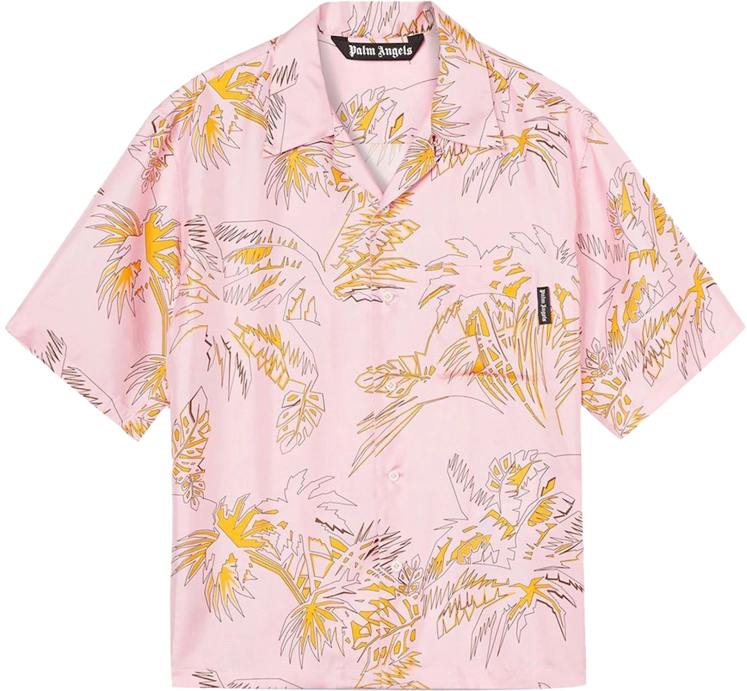 Palm Angels Silk Abstract Palms Bowling Shirt Pink/Gold Men's - SS22 - US
