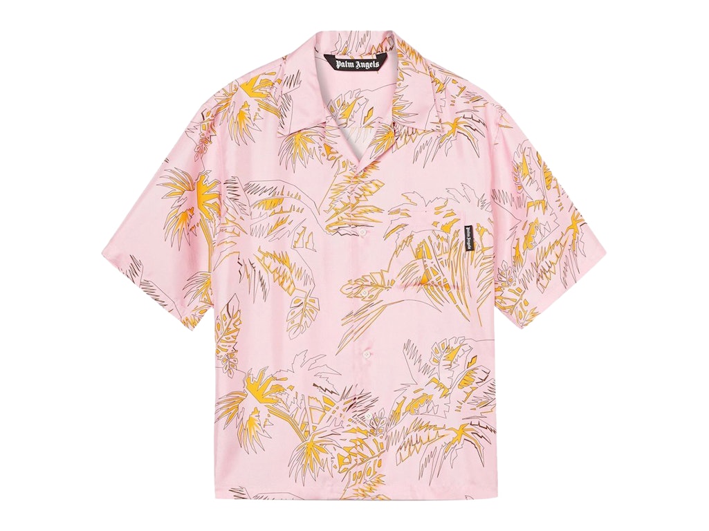 Pre-owned Palm Angels Silk Abstract Palms Bowling Shirt Pink/gold