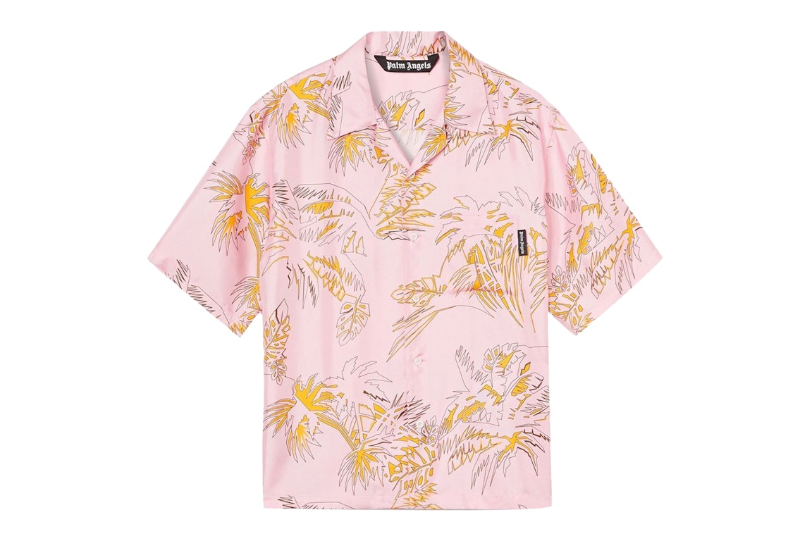 Pre-owned Palm Angels Silk Abstract Palms Bowling Shirt Pink/gold