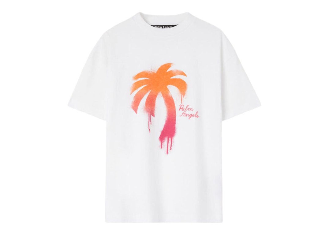 Pre-owned Palm Angels Sprayed Palm Classic T-shirt White/fuchsia