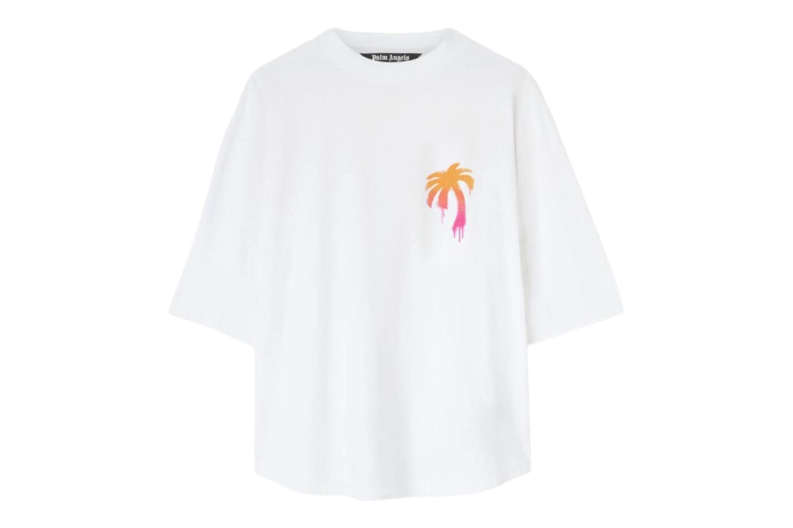 Pre-owned Palm Angels Sprayed Palm Logo Over T-shirt White/fuchsia