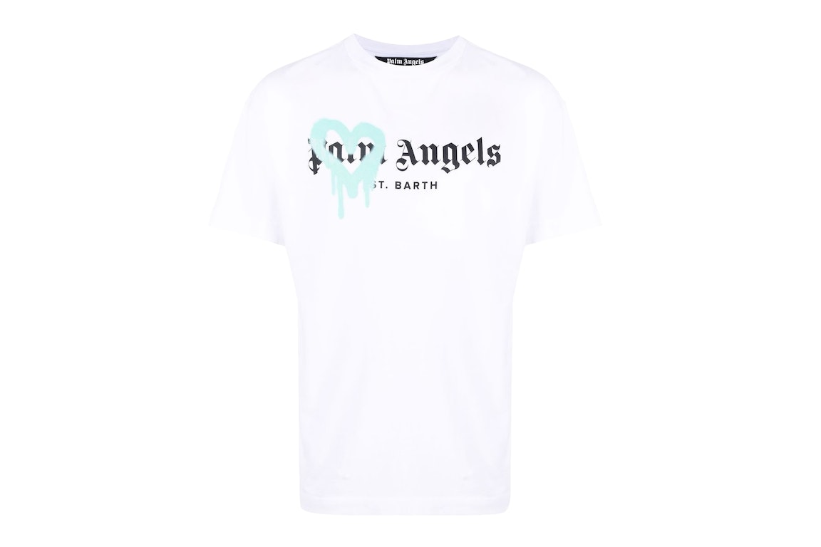 Pre-owned Palm Angels St Barth Heart Sprayed Logo T-shirt White