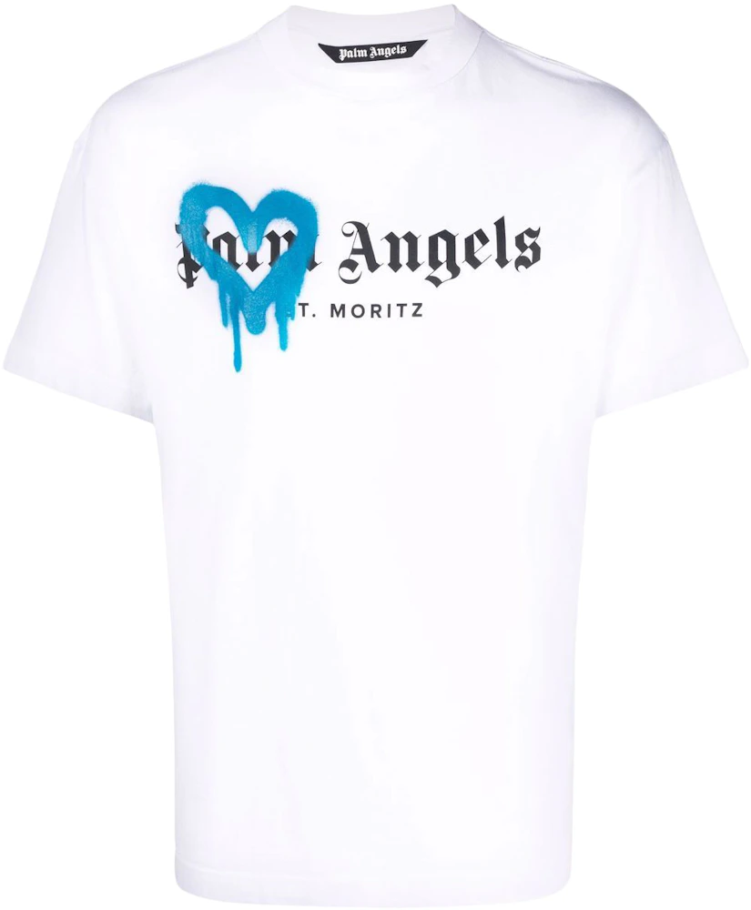 Palm Angels St Moritz Heart Sprayed Logo T-shirt White/Black/Blue Men's -  FW21 - US
