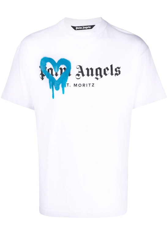 Pre-owned Palm Angels St Moritz Heart Sprayed Logo T-shirt White/black/blue