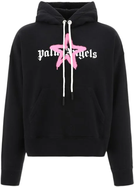 Palm Angels Star Sprayed Logo Popover Hoodie Black/Pink Men's - US