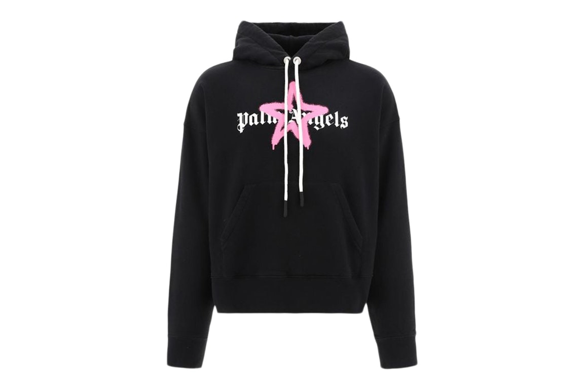 Pre-owned Palm Angels Star Sprayed Logo Popover Hoodie Black/pink