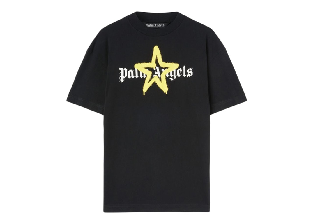 Pre-owned Palm Angels Star Sprayed T-shirt Black/yellow