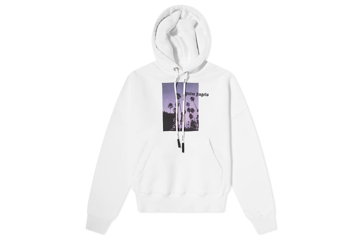 Pre-owned Palm Angels Stars And Palms Popover Hoodie White/black/purple Sunset