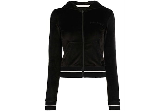 Palm Angels Felpa con cappuccio e zip in ciniglia con finiture a righe Nero
