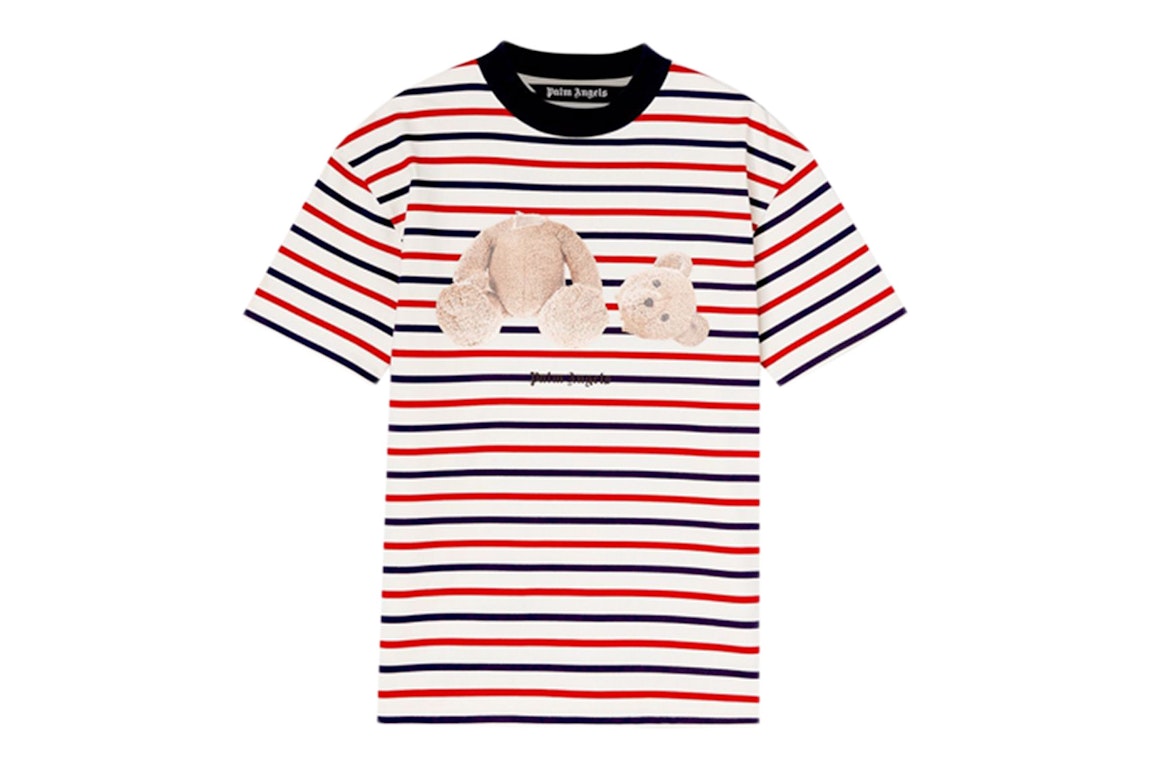 Pre-owned Palm Angels Striped Teddy Bear T-shirt White/red/blue