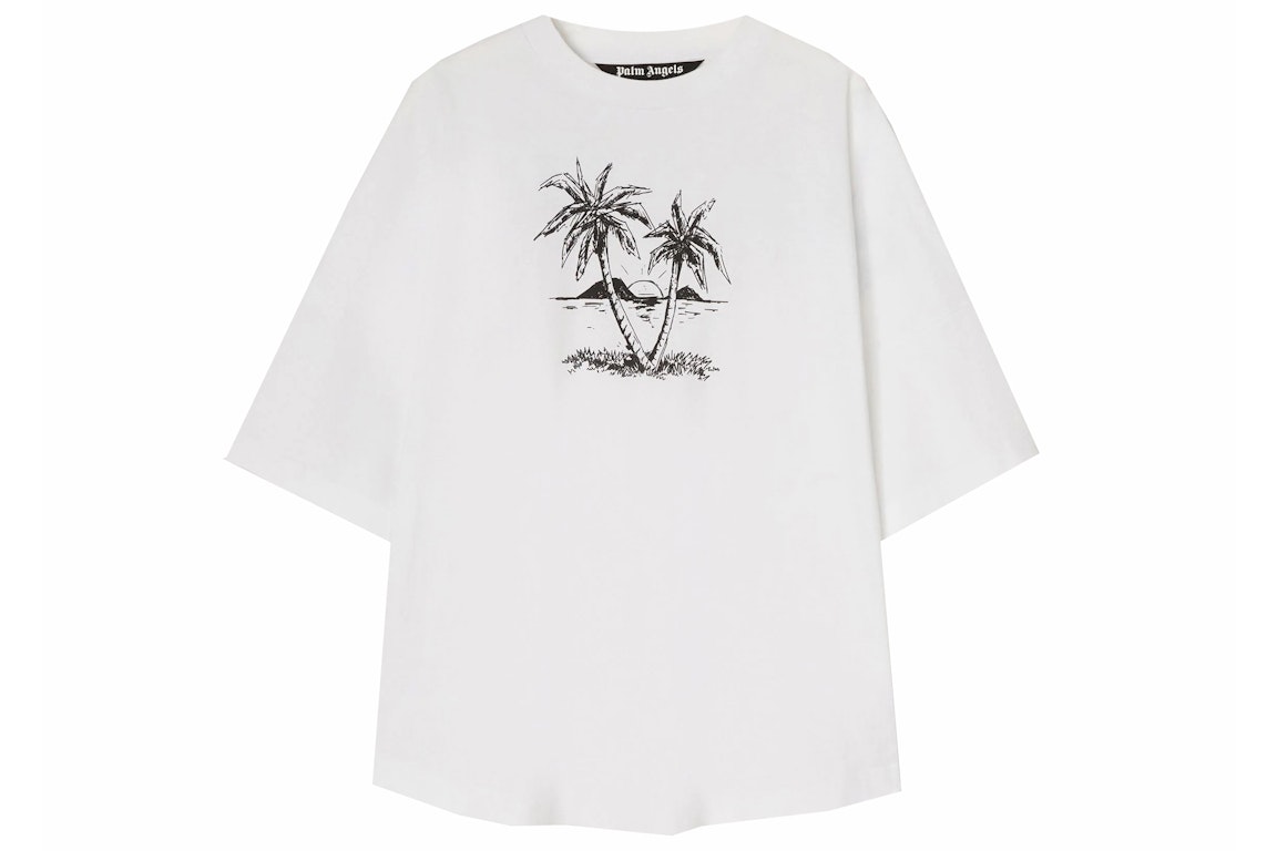 Pre-owned Palm Angels Sunset Palms Over T-shirt Optical White/black