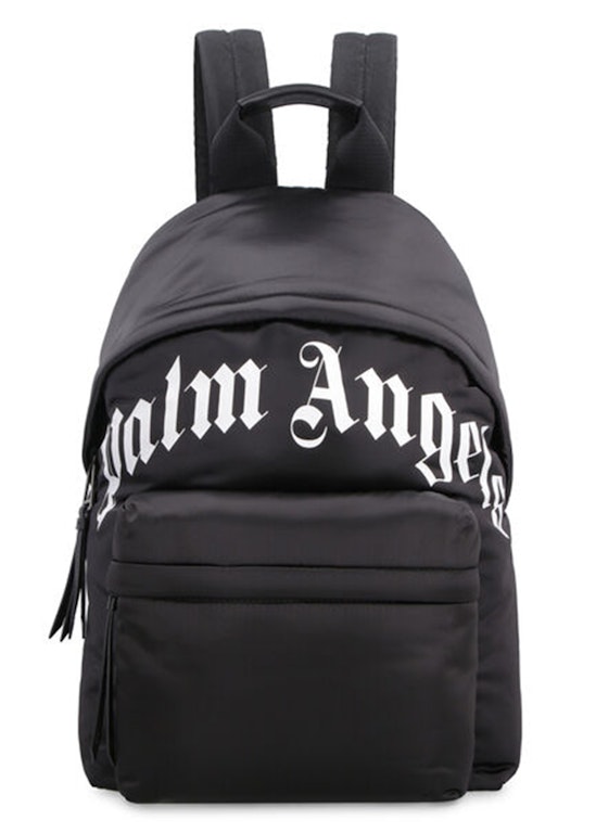 Pre-owned Palm Angels Technical Fabric Curved Logo Backpack Black White