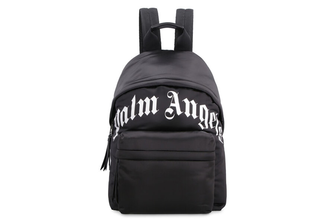 Pre-owned Palm Angels Technical Fabric Curved Logo Backpack Black White