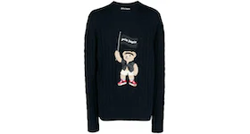 Palm Angels Teddy Bear Cable Knit Sweater Navy Blue