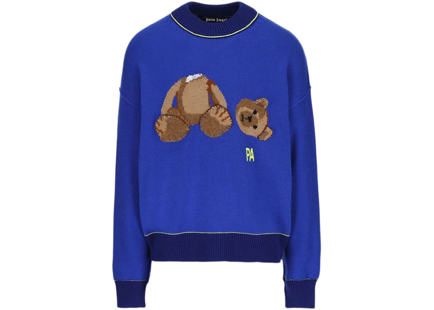 Palm Angels Teddy Bear Embroidered Wool Knit Sweater Blue/Multi