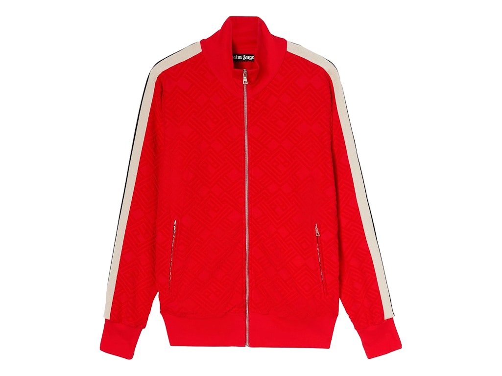 Pre-owned Palm Angels Terry Monogram Track Jacket Red/off White