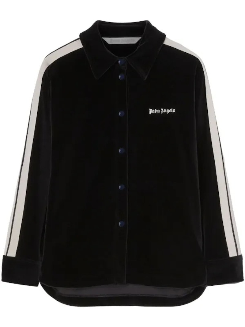 Pre-owned Palm Angels Women's Velvet Classic Track Shirt In Black