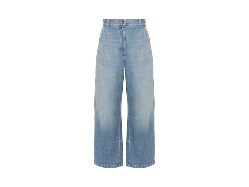 Pre-owned Palm Angels Women's  Washed Logo Wide Denim Jeans In Blue