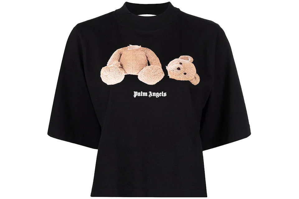 Palm Angels Womens Bear Cropped T-Shirt Black/Brown