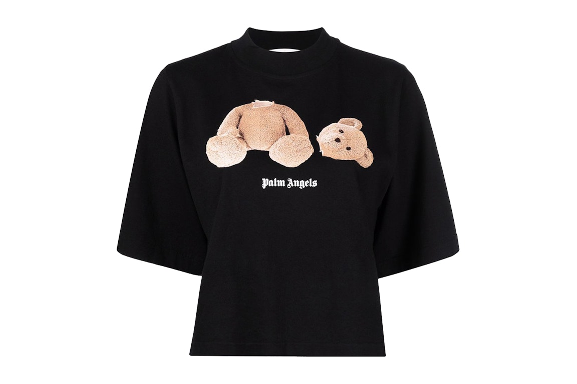 Pre-owned Palm Angels Womens Bear Cropped T-shirt Black/brown