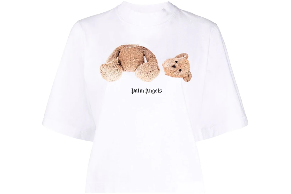 Palm Angels Womens Bear Cropped T-Shirt White/Brown