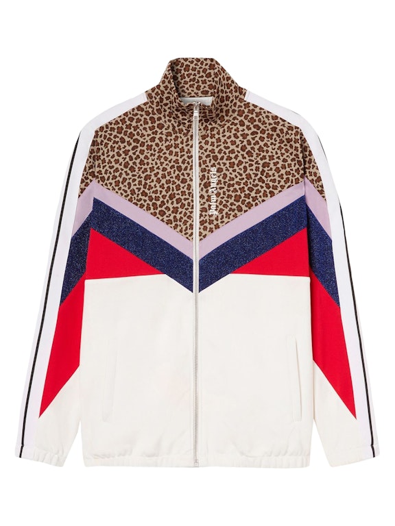 Pre-owned Palm Angels Womens Colorblock Track Jacket Leopard Print Brown/black/navy/red