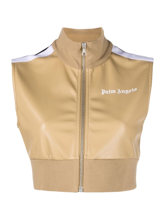 Pre-owned Palm Angels Womens Faux Leather Cropped Track Vest Beige/white