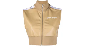 Palm Angels Womens Faux Leather Cropped Track Vest Beige/White