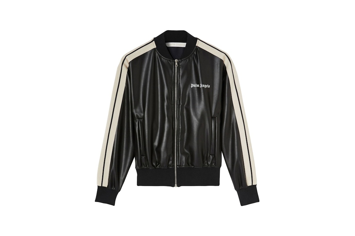 Pre-owned Palm Angels Womens Faux Leather Track Jacket Black/off White