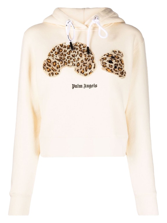 Pre-owned Palm Angels Womens Leopard Bear Hoodie Off White/brown