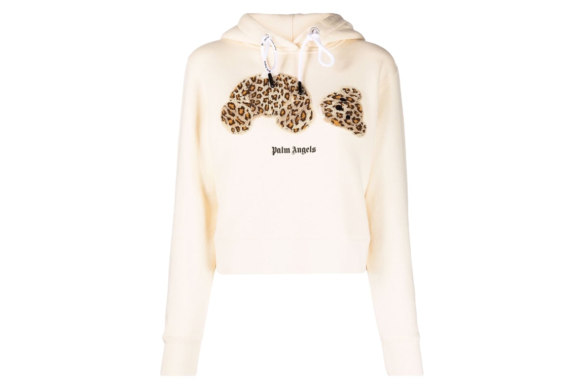 Pre-owned Palm Angels Womens Leopard Bear Hoodie Off White/brown
